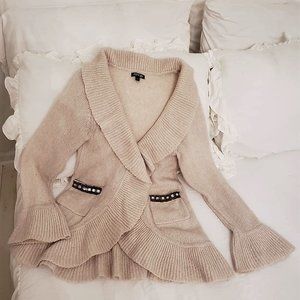 Apt 9 Cardigan Sweater Jewels Pockets Bell Sleeves Ruffles Knit Small Rhinestone